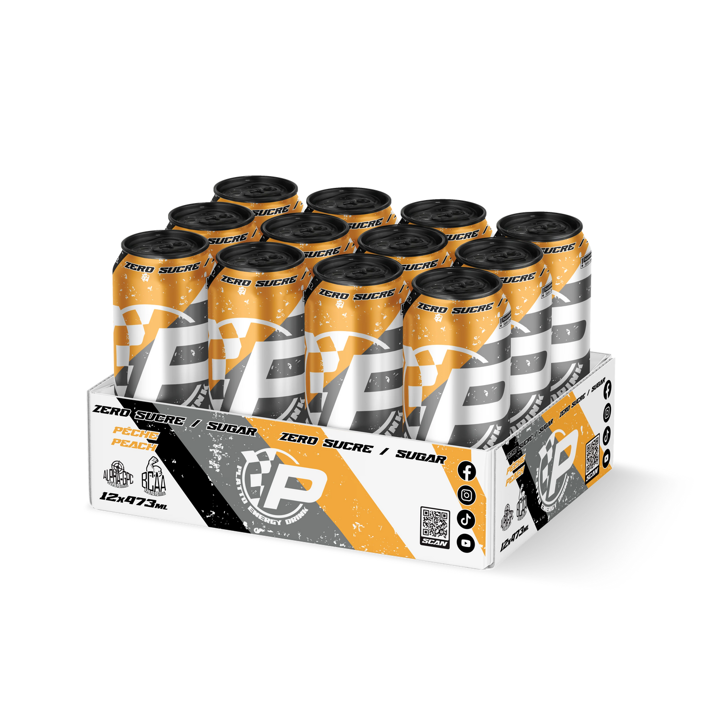 PLATTO ENERGY DRINK - PEACH ZERO SUGAR - 12 PACK