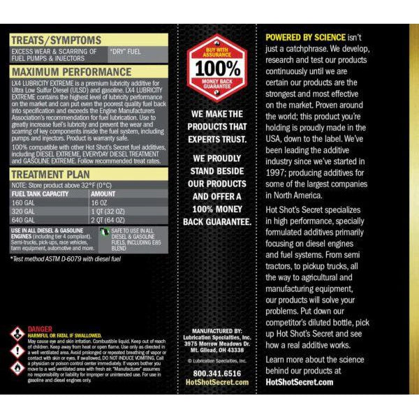 HOT SHOT'S SECRET LX4 LUBRICITY EXTREME FUEL ADDITIVE