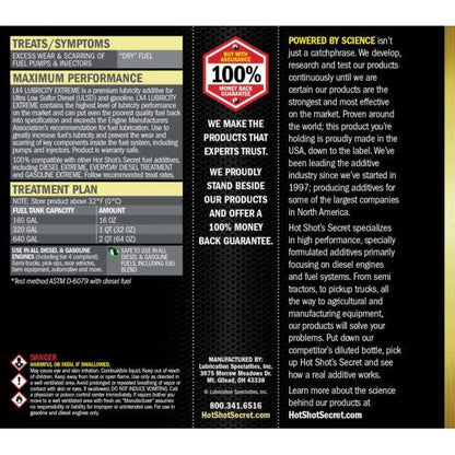 HOT SHOT'S SECRET LX4 LUBRICITY EXTREME FUEL ADDITIVE