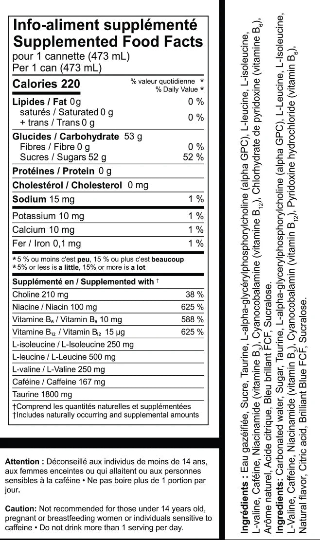 PLATTO ENERGY DRINK - BLUE RASBERRY - 12 PACK